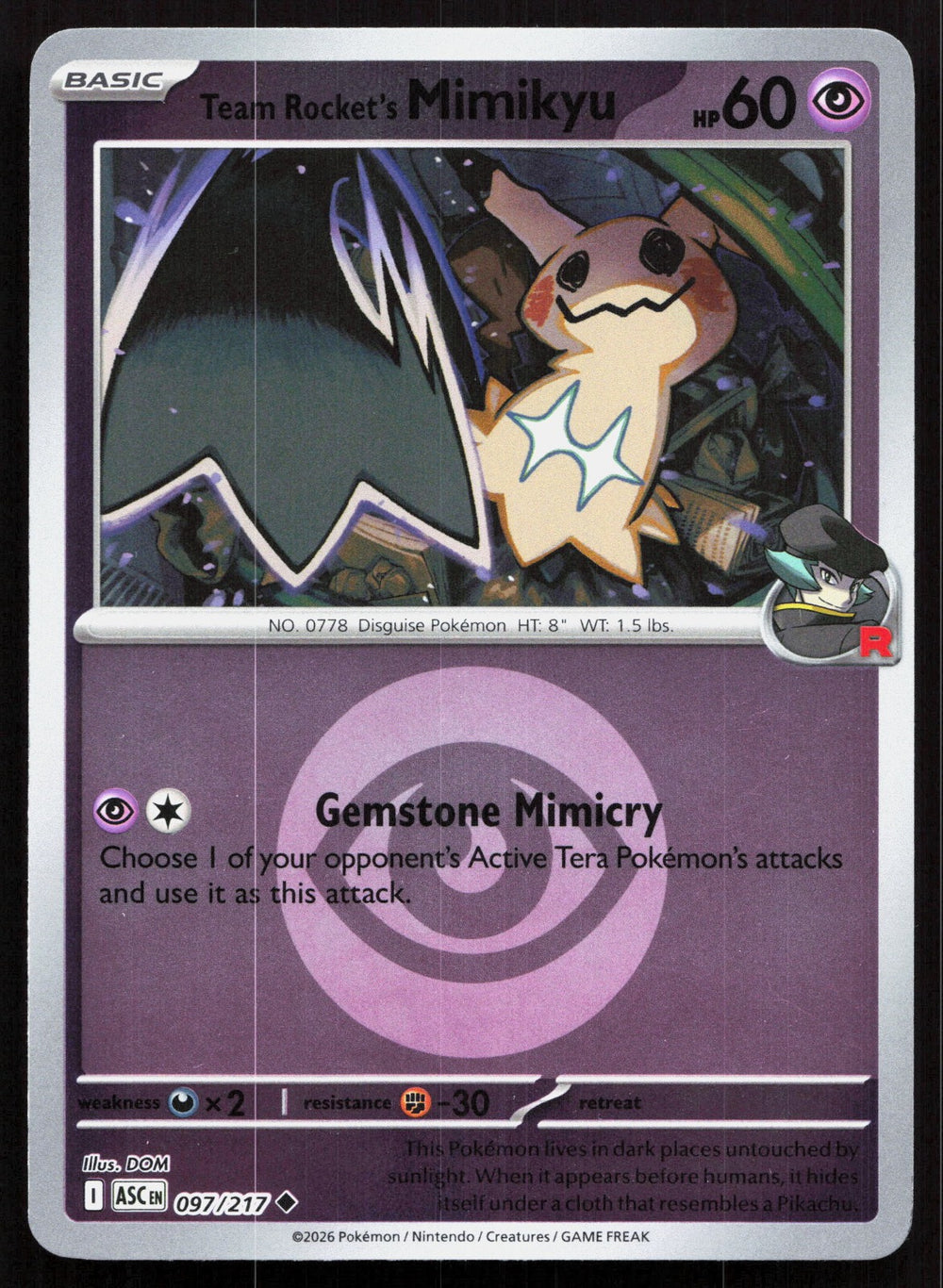 Team Rocket's Mimikyu (Energy Symbol Pattern) Reverse Ascended Heroes 097/217