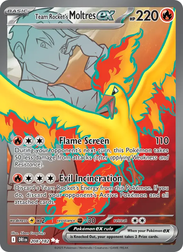 Team Rocket's Moltres ex Ultra Rare 208/182 Destined Rivals